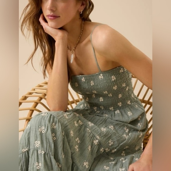 Altar'd State Dresses & Skirts - Altar’d State Baylor Embroidered Soft Green Maxi dress size Medium